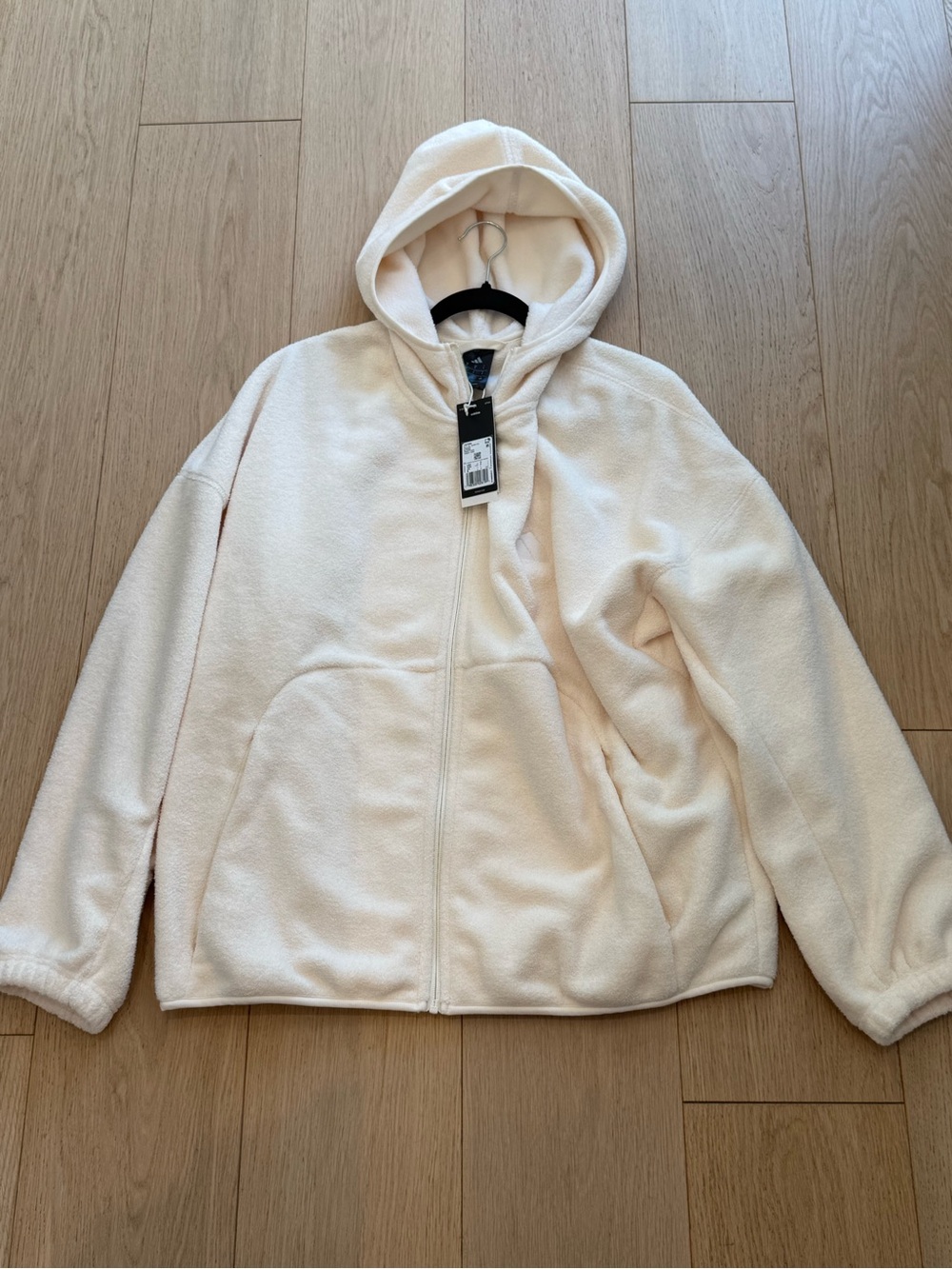 Adidas Cream Sherpa Fleece Full Zip Hoodie Jacket Hybrid L NWT Streetwear